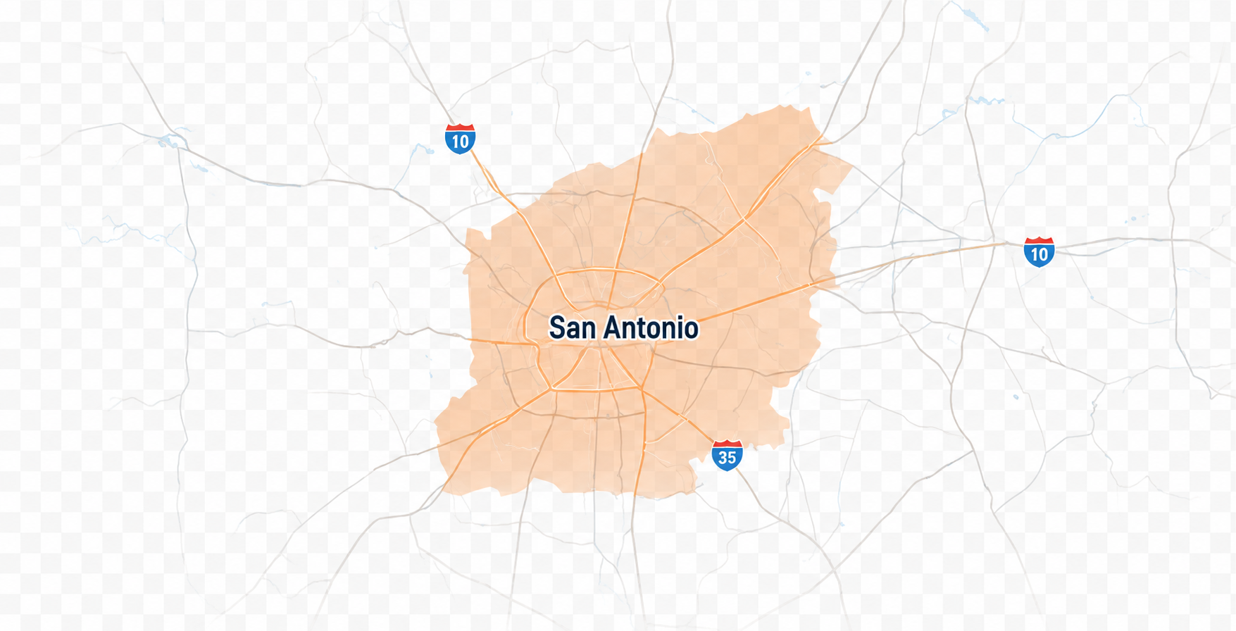 Map highlighting the Quicken Set service area around San Antonio, Texas